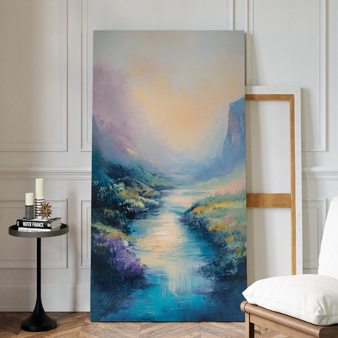 Dreamy River Valley Impressionist Pastel Misty Landscape Poster