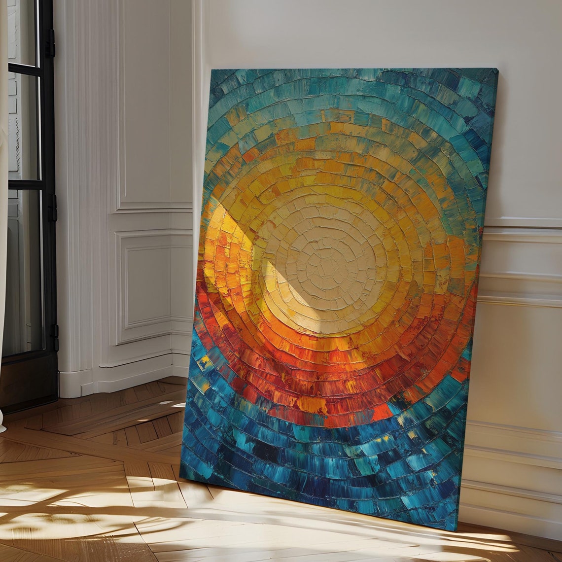 Abstract Sunburst Fiery Red Orange Deep Blue Texture Wall Poster