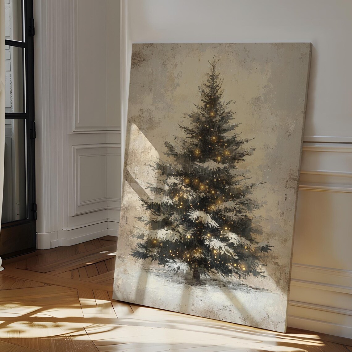 Snowy Christmas Tree Warm Lights Vintage Holiday Decor Poster