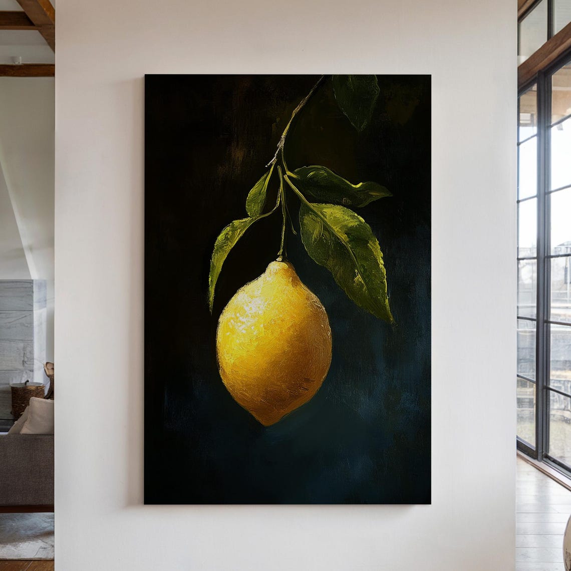 Dark Moody Lemon Wall Art Vintage Citrus Still Life Rustic Fruit Kitchen Botanical Print Old World Farmhouse Decor