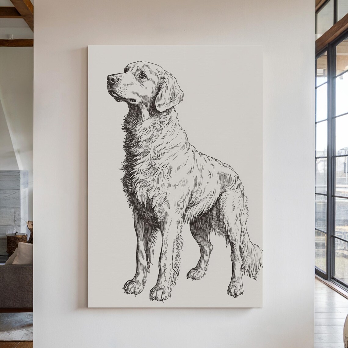 Golden Retriever Line Art Vintage Sketch Minimalist Dog Poster