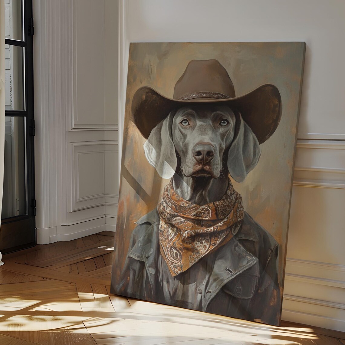 Weimaraner Cowboy In Denim Jacket Bandana Western Dog Poster