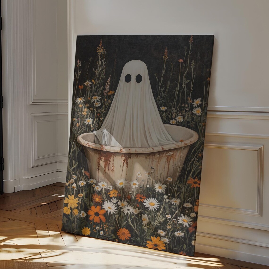 Vintage Rustic Ghost, Floral Bathtub Scene