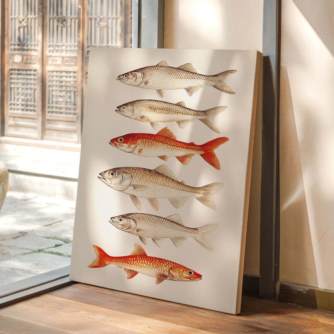 Six Fish Species Vintage Illustration Rustic Coastal Nature Art Poster