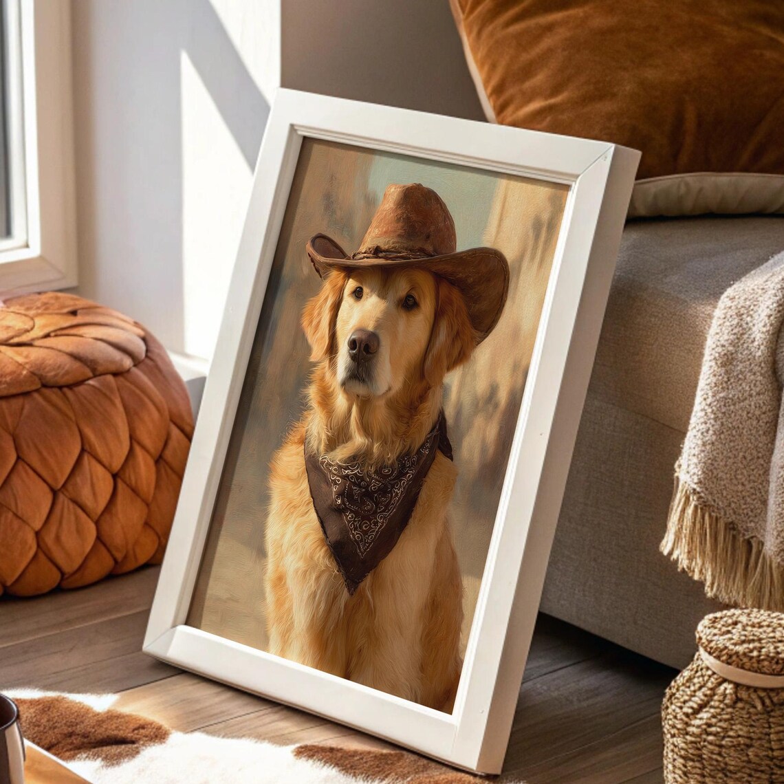 Golden Retriever Cowboy With Hat And Bandana Western Art Poster