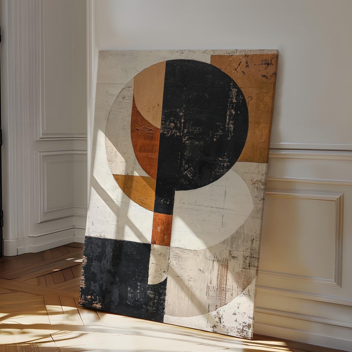 Bold Geometric Abstract Black White Ochre Minimalist Wall Poster