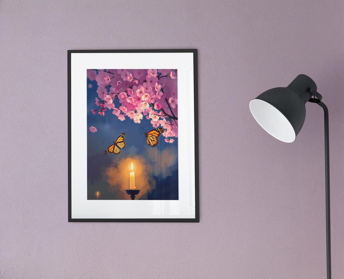 Butterflies Watercolor Cherry Blossom Art Print - Image 2