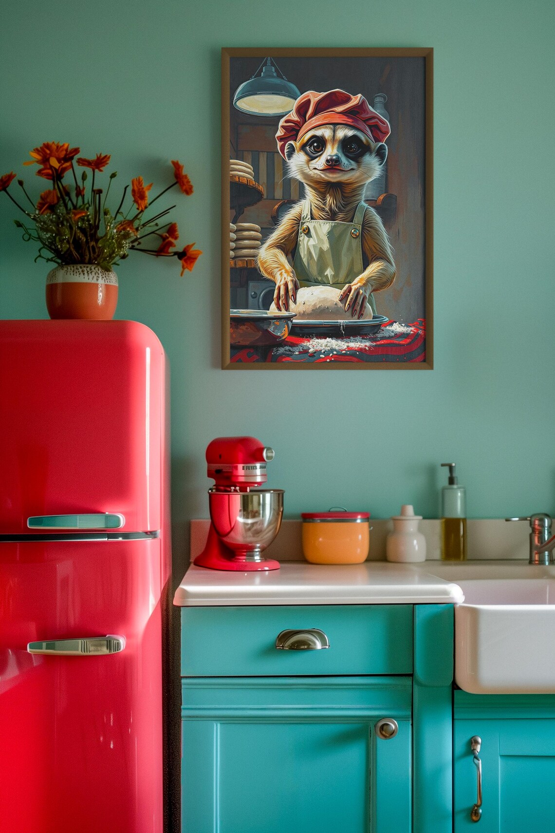 Meerkat Kitchen Poster, Retro Baker Gift - Image 2
