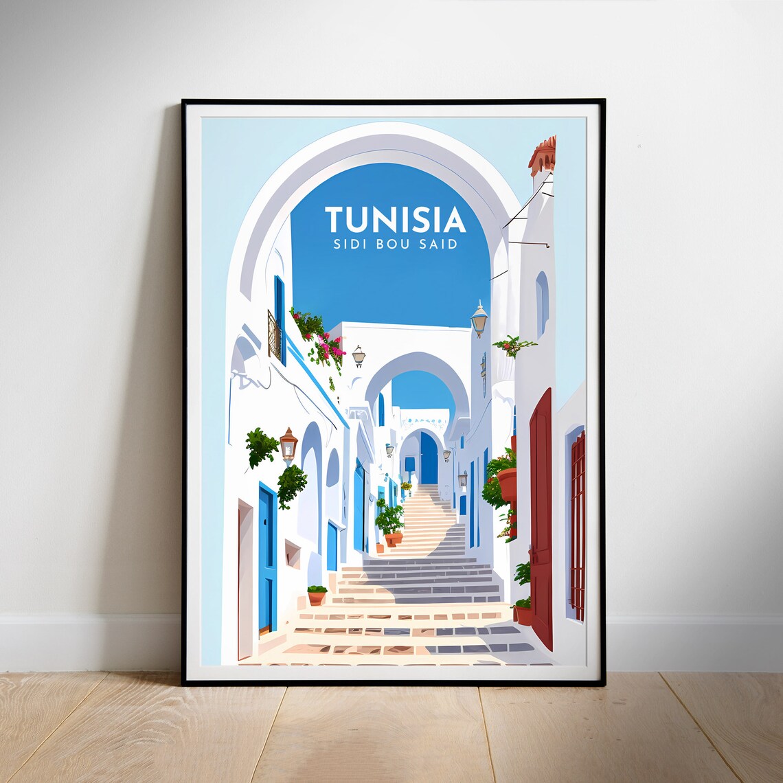 Tunisia Travel Retro Poster, Sidi Bou Said