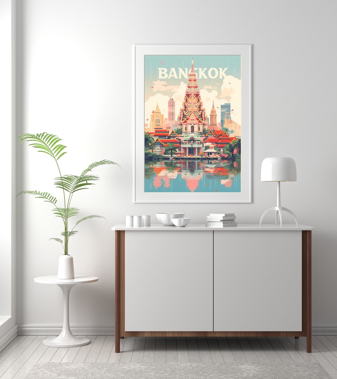 Bangkok Thai Temple Riverside Golden Reflection Travel Poster - Image 2