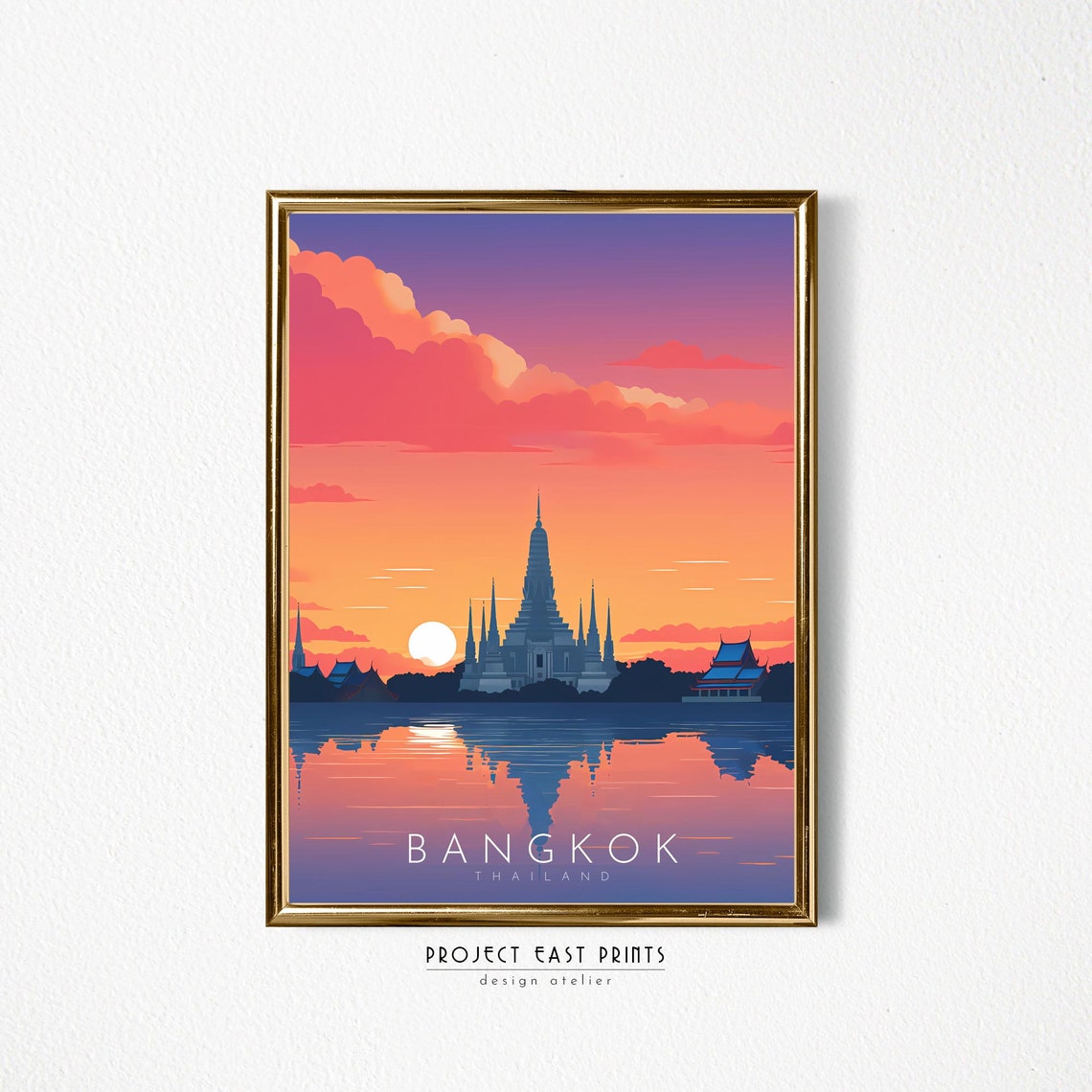 Bangkok Thailand Temple Sunset River Reflection Travel Poster - Image 2