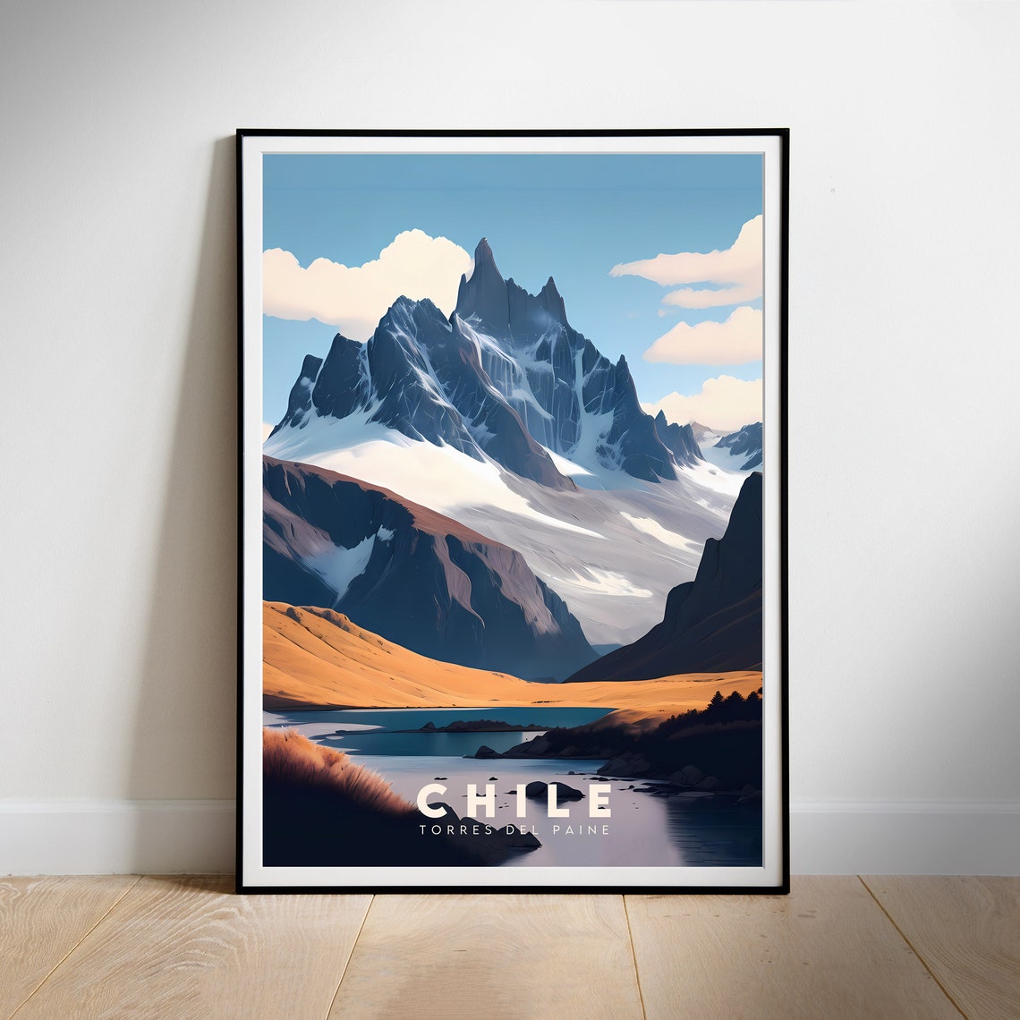 Torres del Paine Chile Snowy Mountain Peaks Patagonia Travel Poster