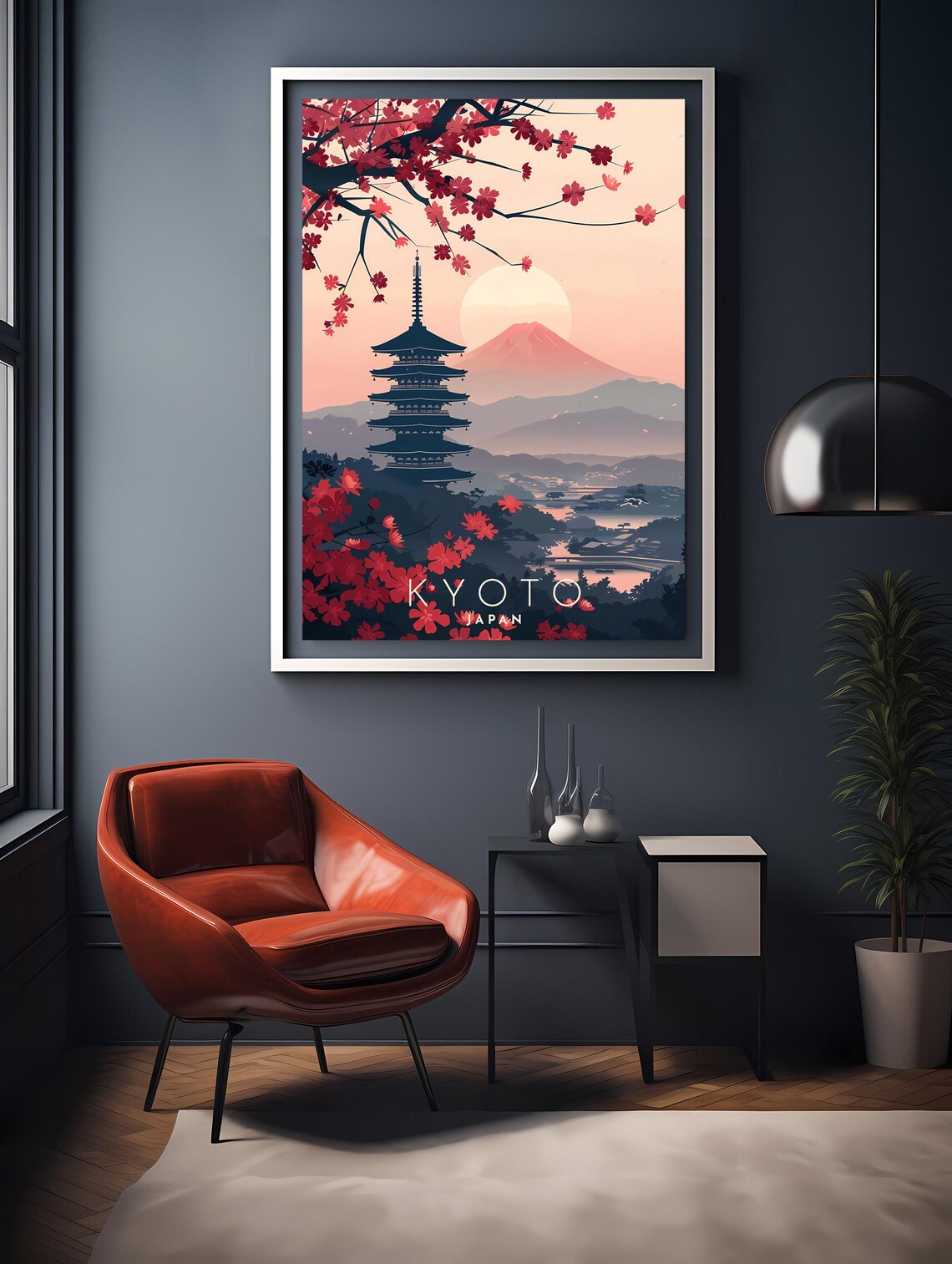Kyoto Japan Pagoda Mount Fuji Cherry Blossom Retro Travel Poster - Image 2