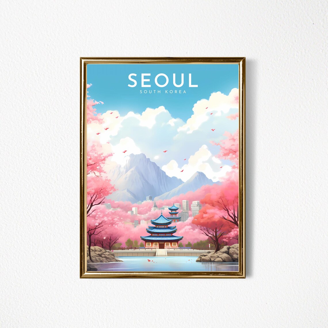 Seoul South Korea Cherry Blossom Spring Palace Travel Poster - Image 2
