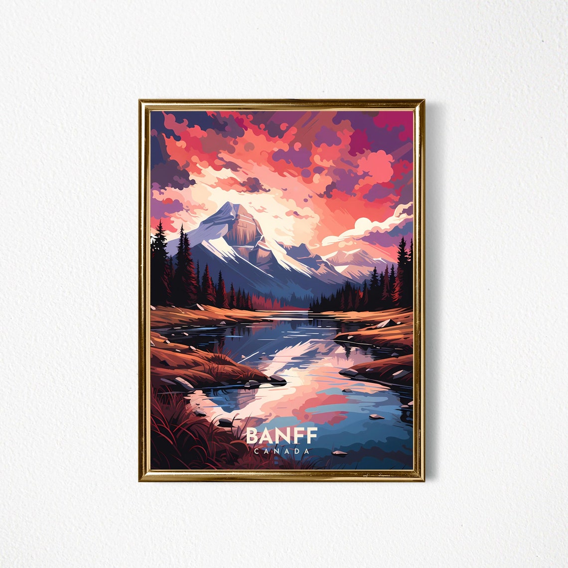 Banff Canada Alpine Lake Sunset Mountain Peaks Travel Poster - Image 2