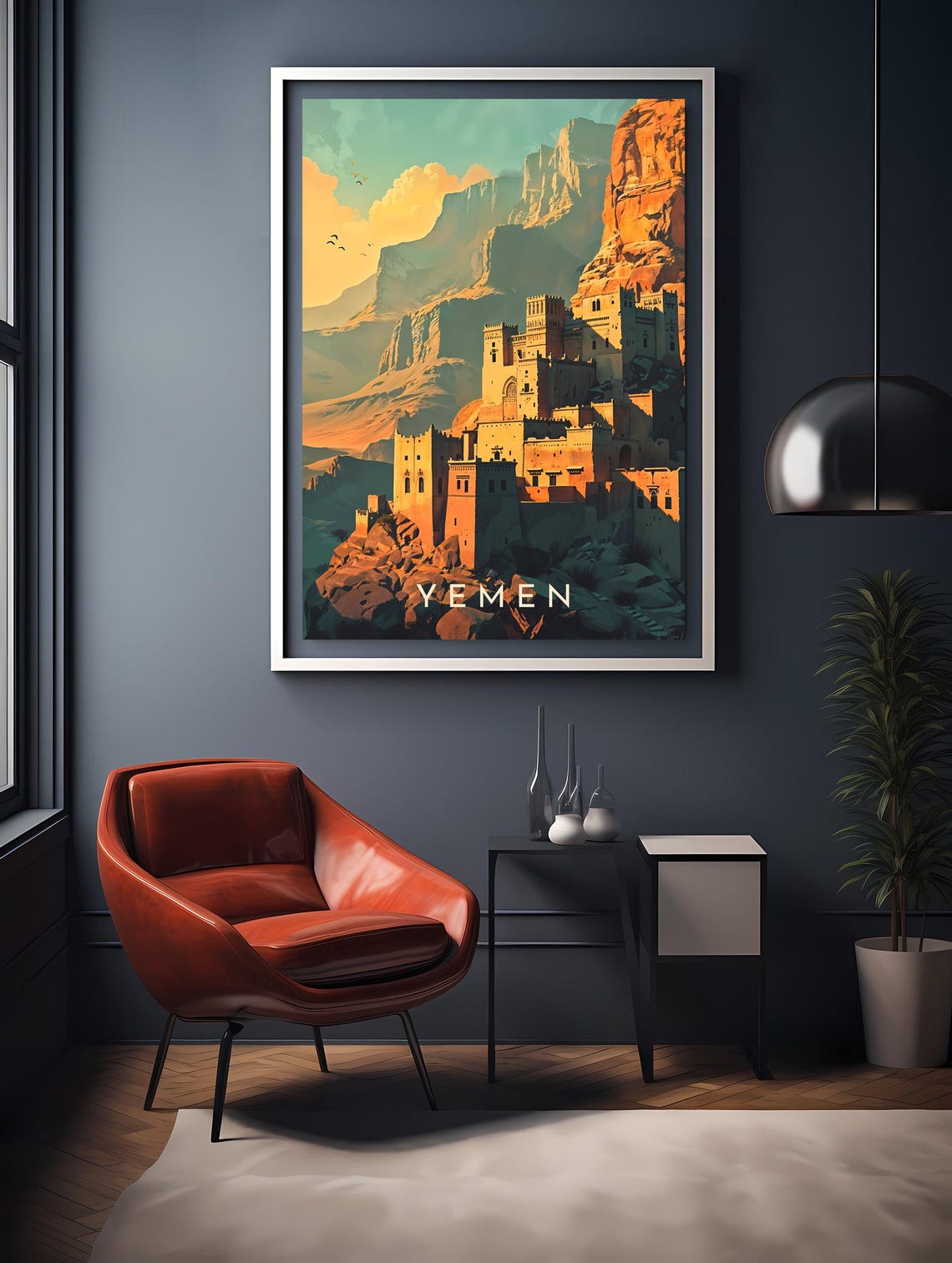Yemen Cliffside Village Ancient Stone Towers Golden Desert Poster - Image 2