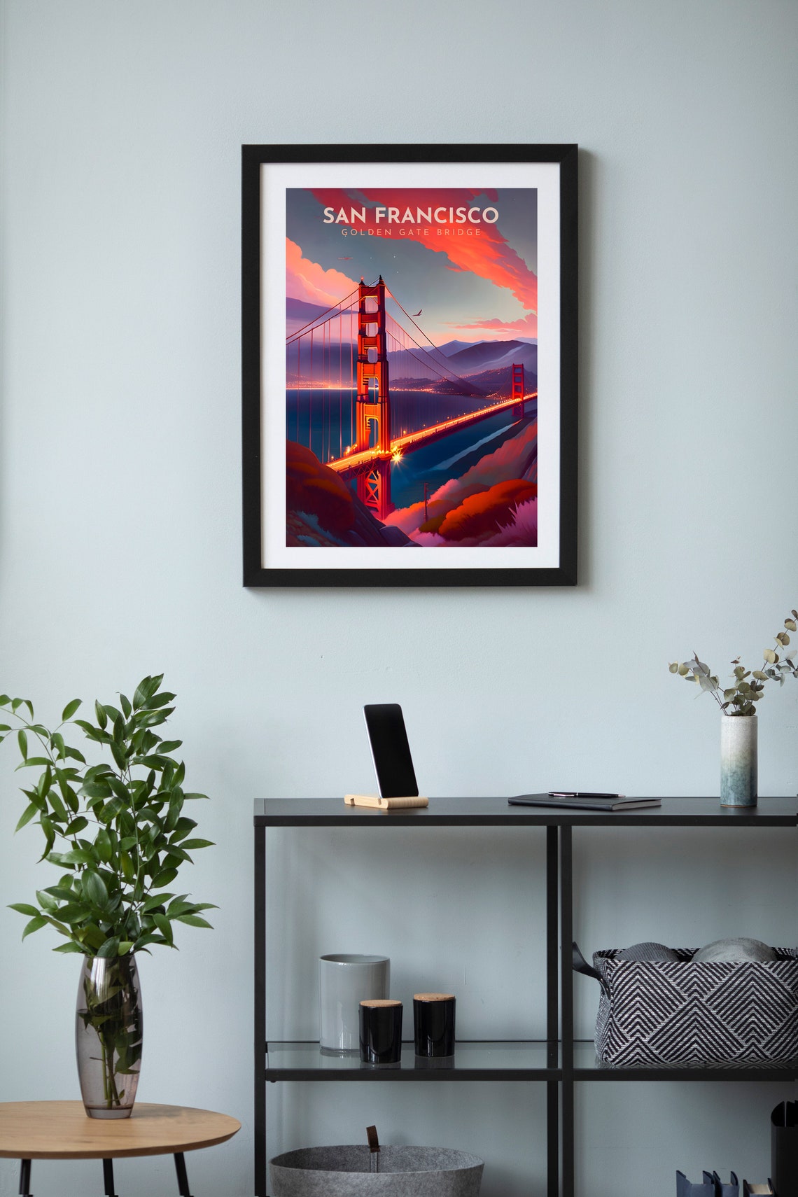 San Francisco Golden Gate Bridge Dusk Retro Travel Art Poster - Image 2