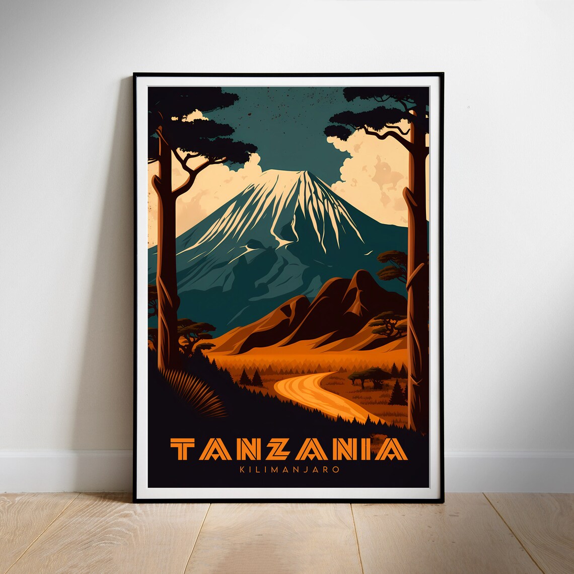 Tanzania Mount Kilimanjaro Snow Peak Safari Road Travel Poster