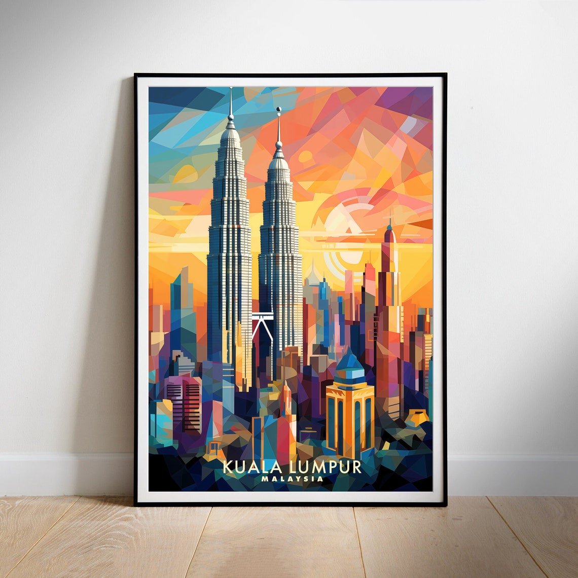 Kuala Lumpur Petronas Towers Sunset Skyline Malaysia Travel Poster