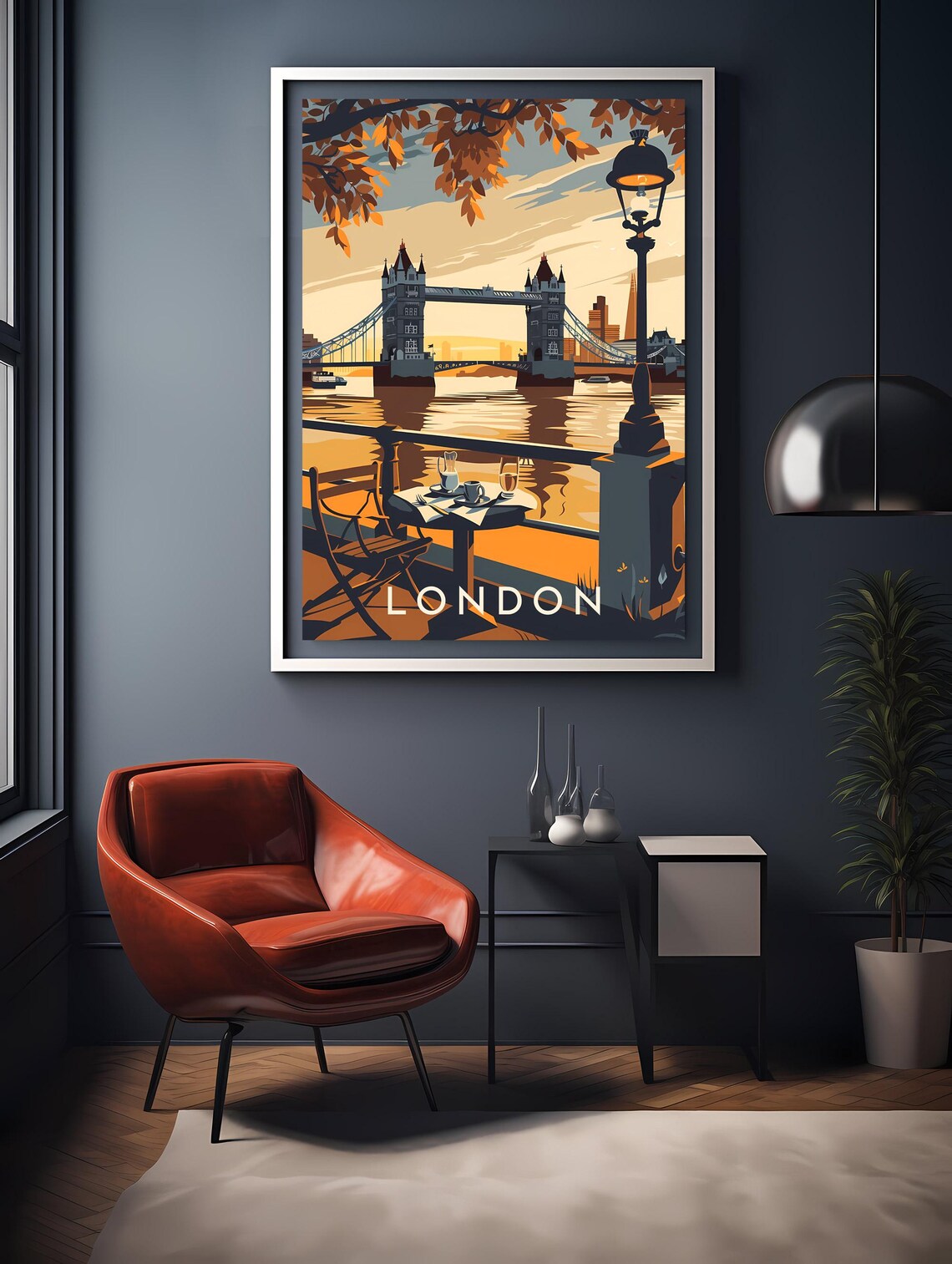 London Tower Bridge Riverside Cafe Retro Travel Poster England - Image 2
