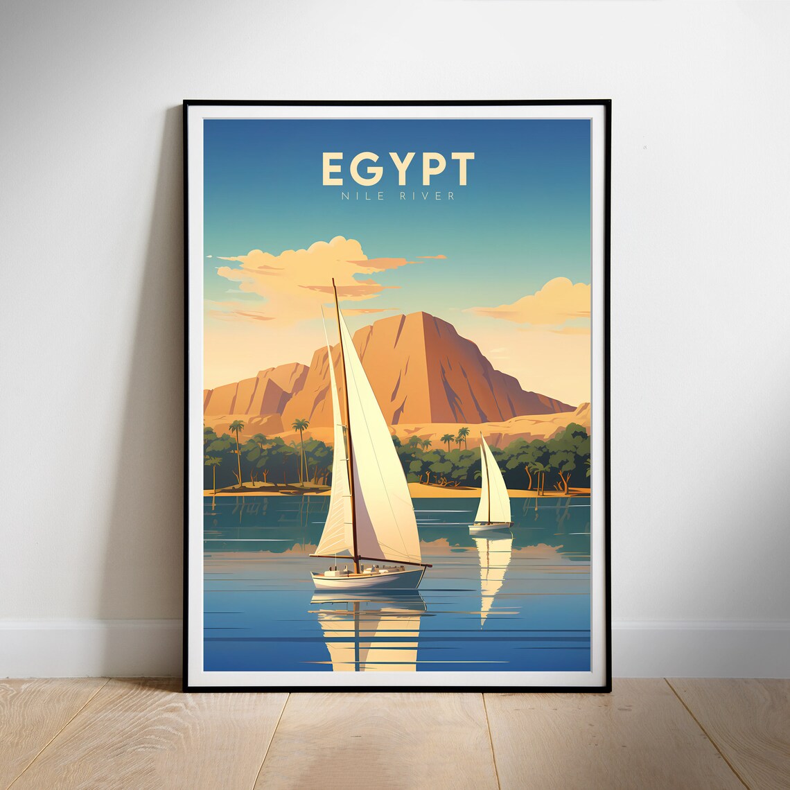 Egypt Retro Travel Print, Nile River Africa Poster