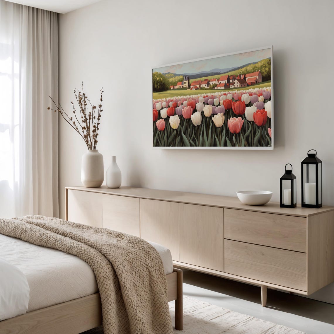 Tulip Field Village Spring Bloom Landscape Digital Frame TV Art Poster - Image 3