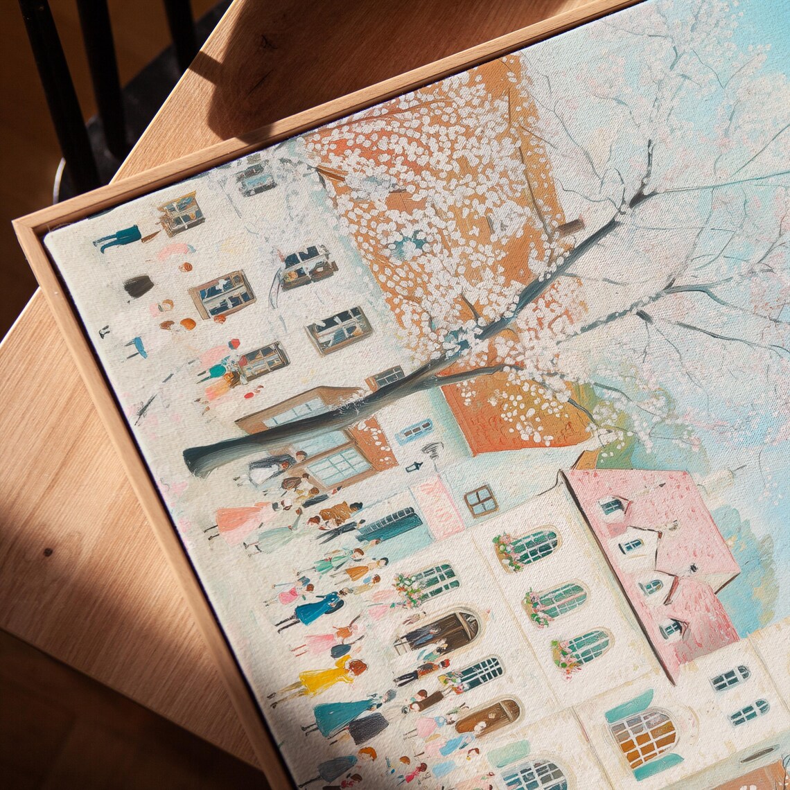 Pastel Village Spring Art Print, Seasonal Landscape - Image 5
