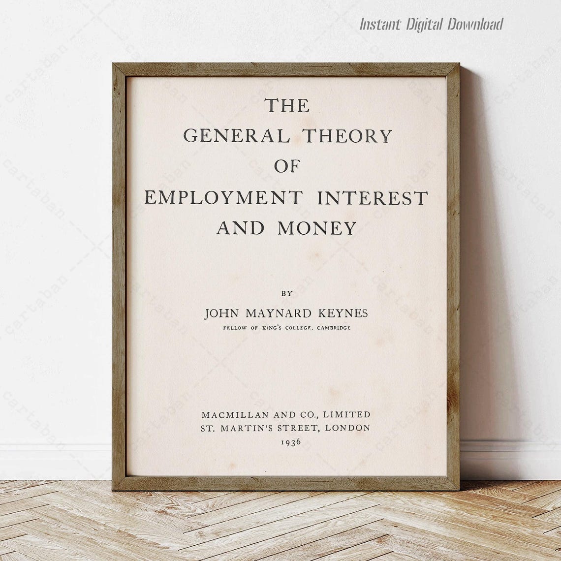John Maynard Keynes The General Theory 1936 Economics Title Page Print