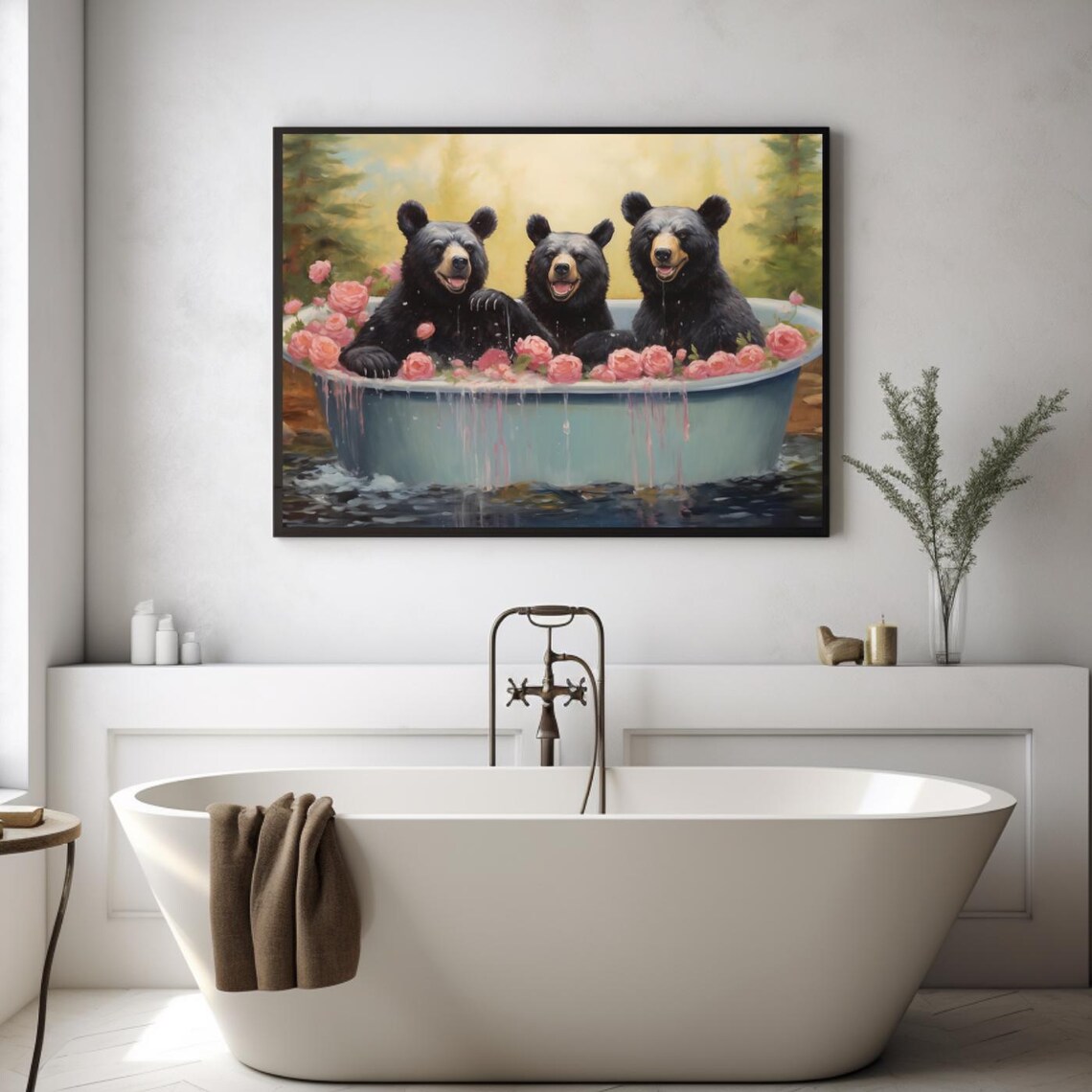 Three Bears Rose Petal Bathtub Funny Bathroom Animal Art Poster - Image 6