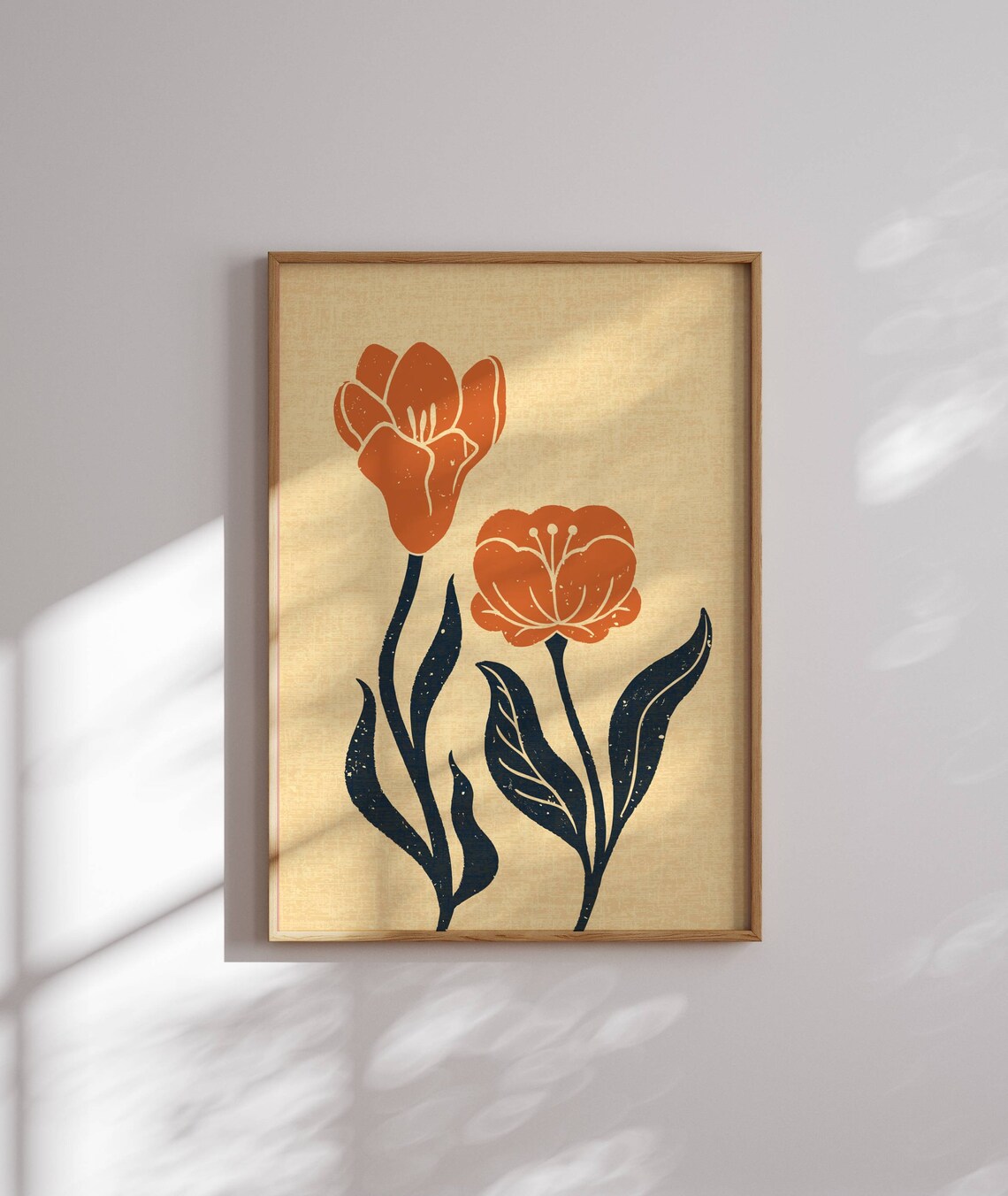 Retro Floral Abstract Tulip Poster, Mid-Century Boho