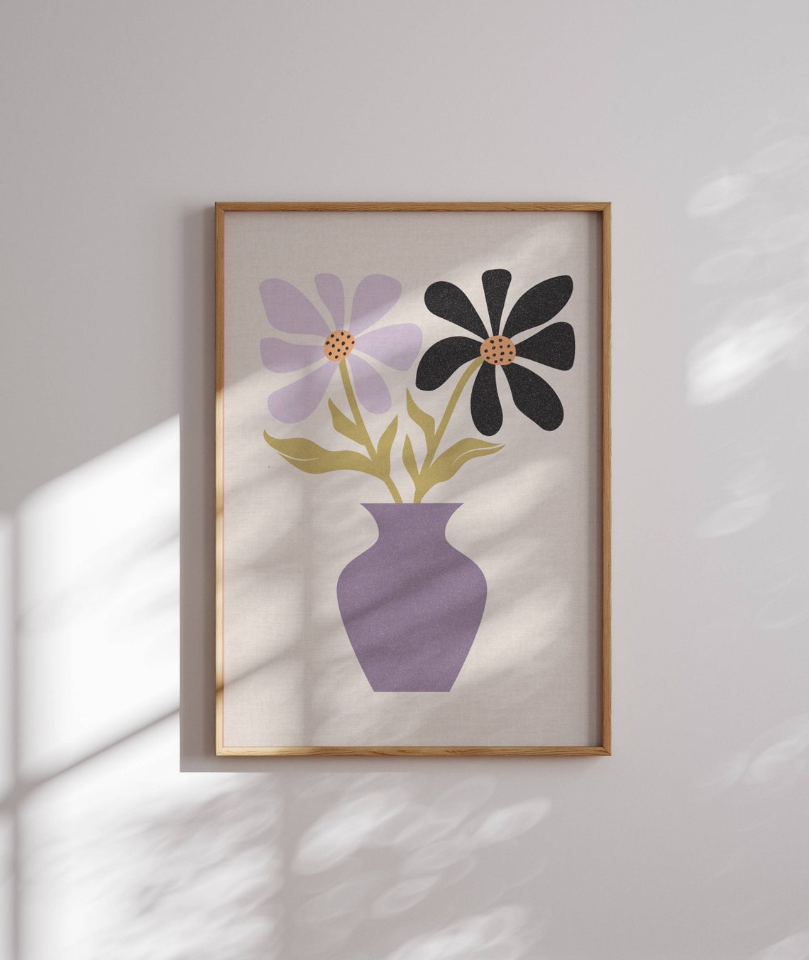Lavender Black Daisy Pair Poster Modern Floral Vase Illustration Decor