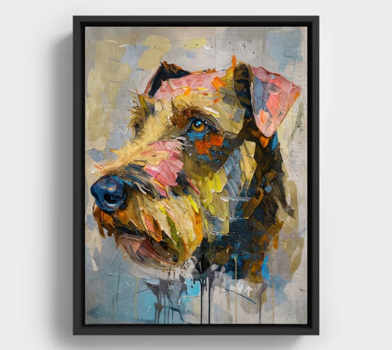 Abstract Airedale Terrier Painting Vibrant Impasto Dog Portrait