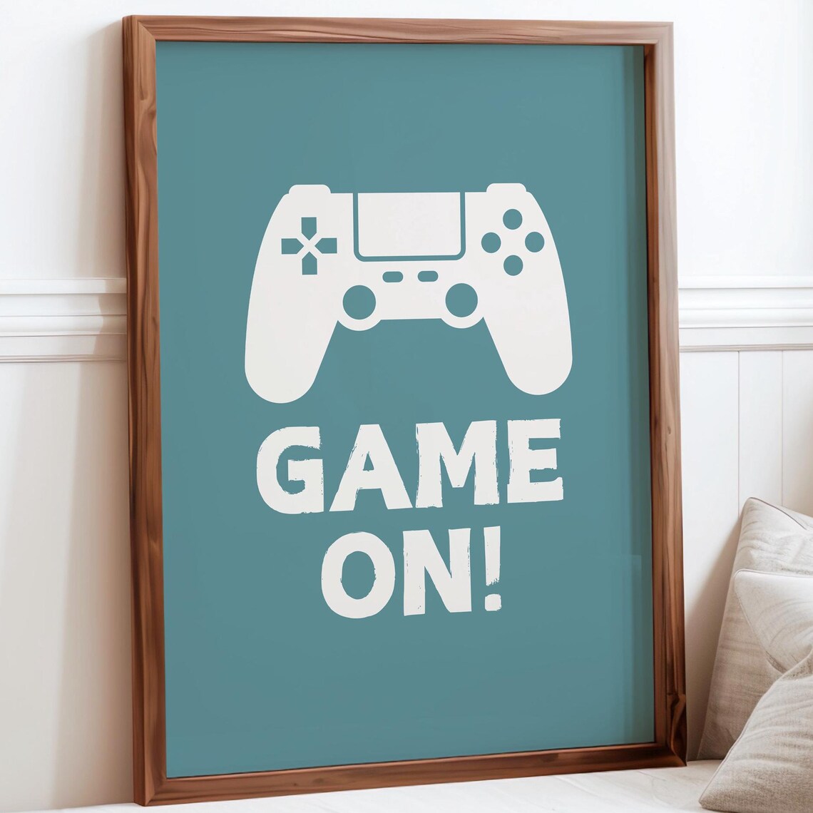 Game On Teal Blue Controller Teen Boys Gamer Room Decor Poster