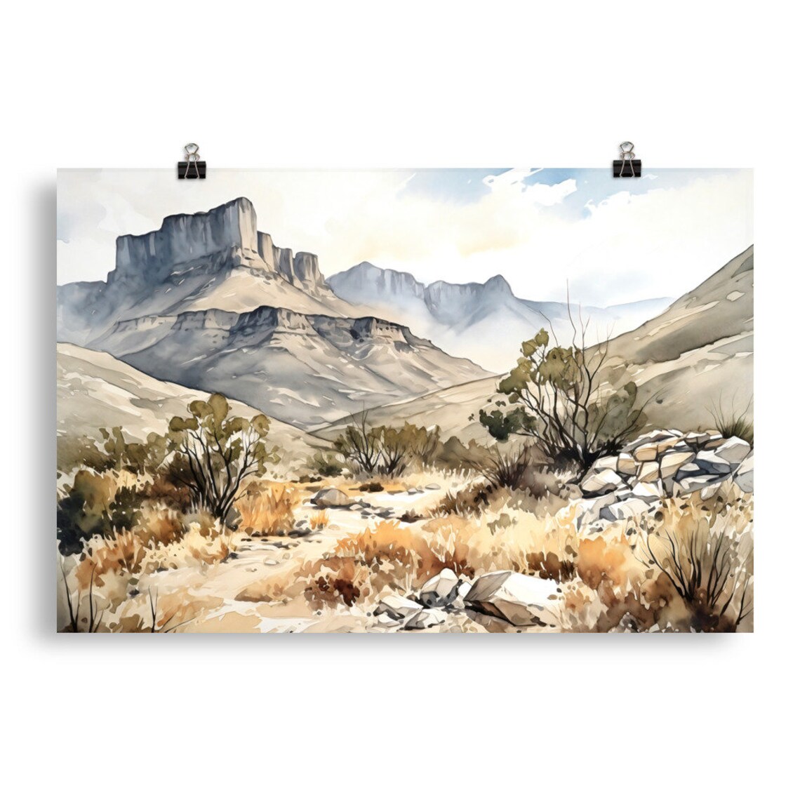 Guadalupe Mountains Desert Cliffs Dry Wash Watercolor Southwest Poster - Image 5
