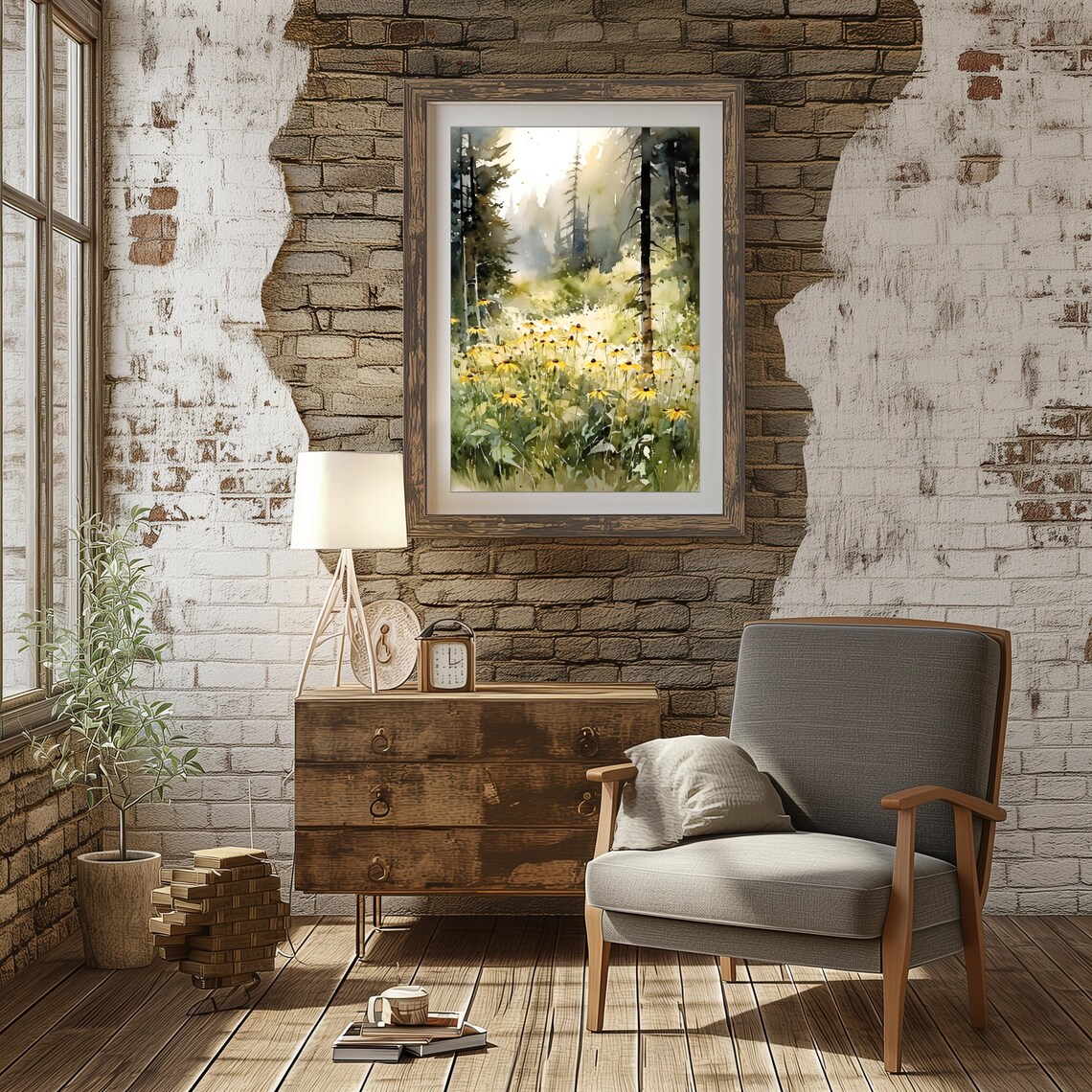 Forest Glade Watercolor Art Print, Wildflowers Scene - Image 3