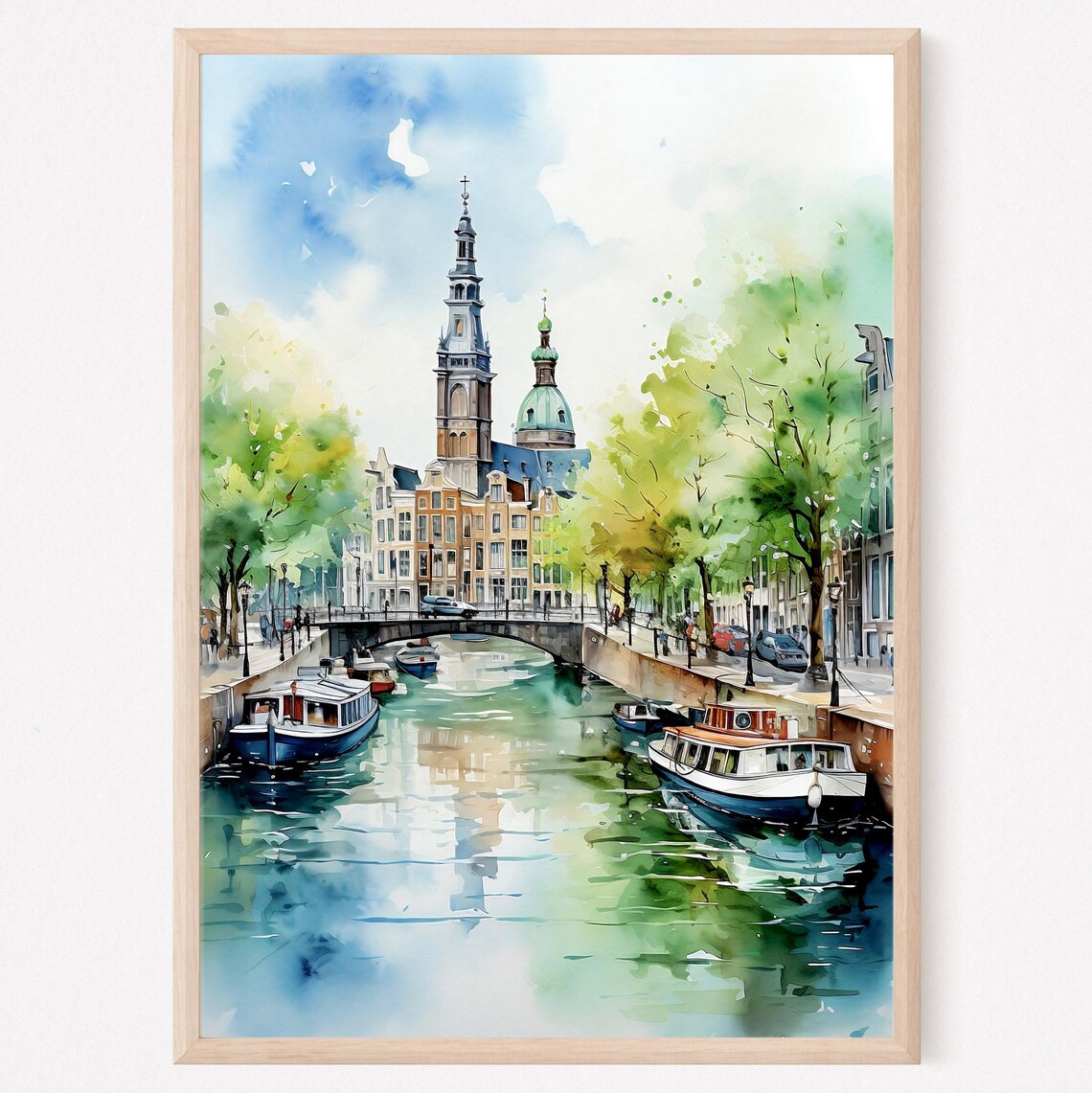Amsterdam Canal Houses Large Watercolor Poster