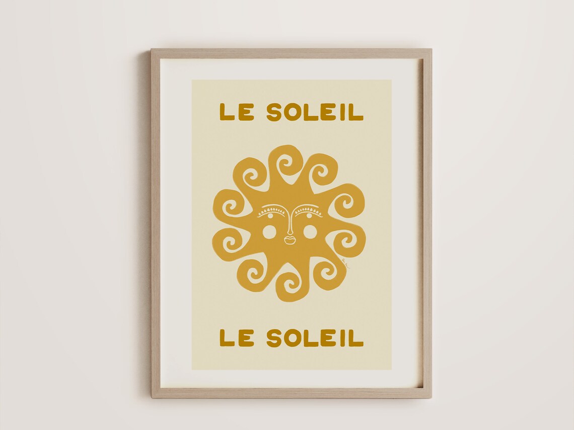 Le Soleil Golden Swirl Sun Face French Bohemian Summer Art Poster - Image 3