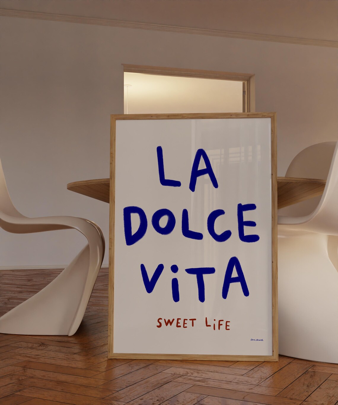 La Dolce Vita Italian Quote Hand Lettered Blue Kitchen Poster - Image 2