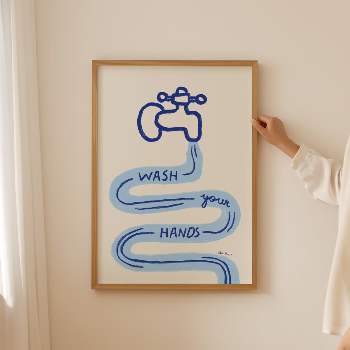 Wash Your Hands Blue Faucet Funny Bathroom Reminder Wall Poster