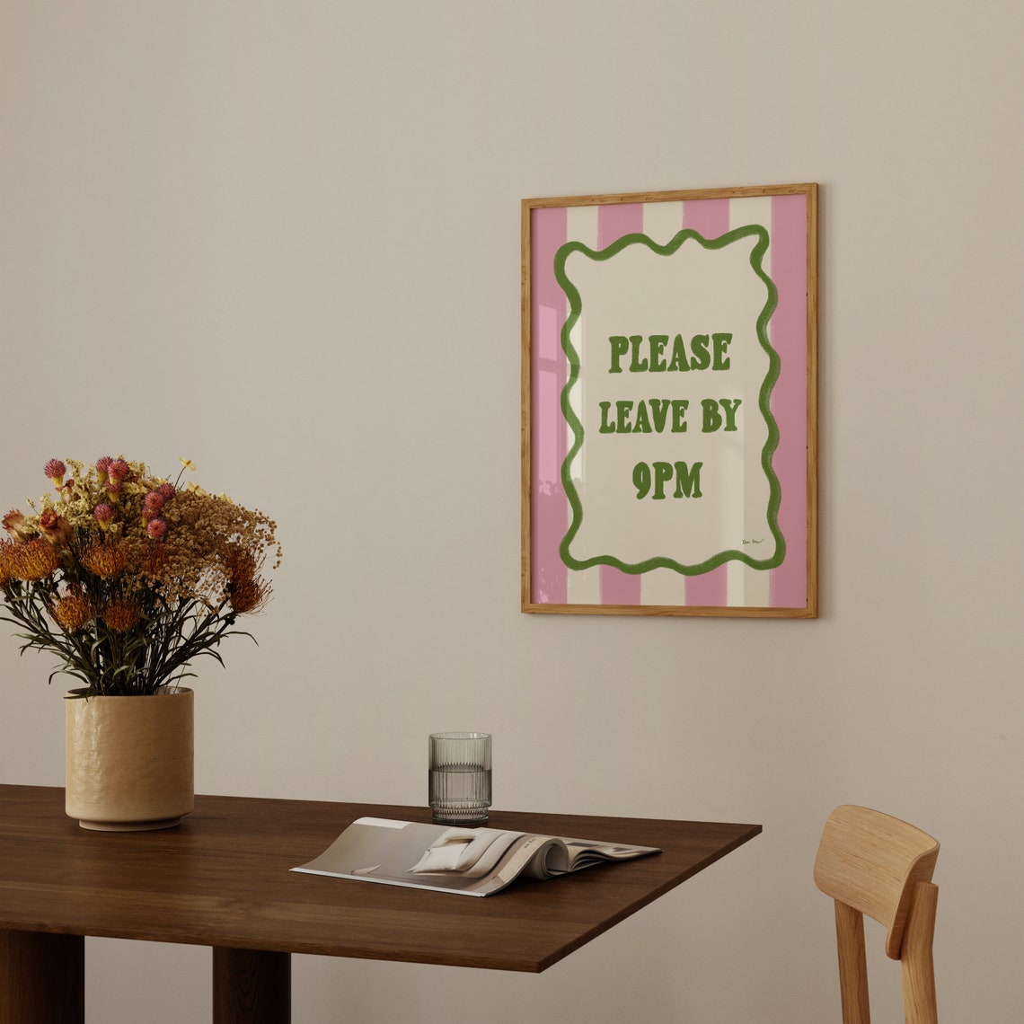 Please Leave By 9PM Funny Green Pink Party Sign Typography Wall Art - Image 3