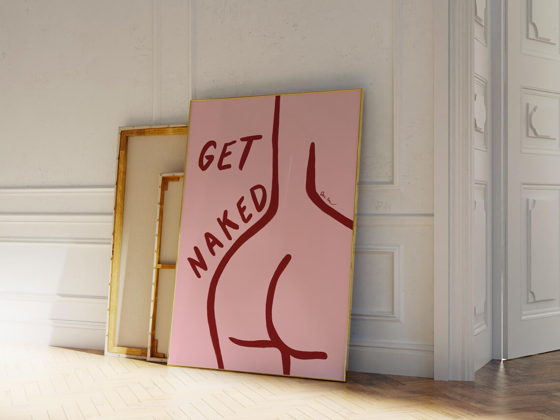 Get Naked Bathroom Print Female Body Line Art Trendy Bedroom Wall Art College Dorm Poster Female Body Poster Blue Bathroom Posters - Image 3