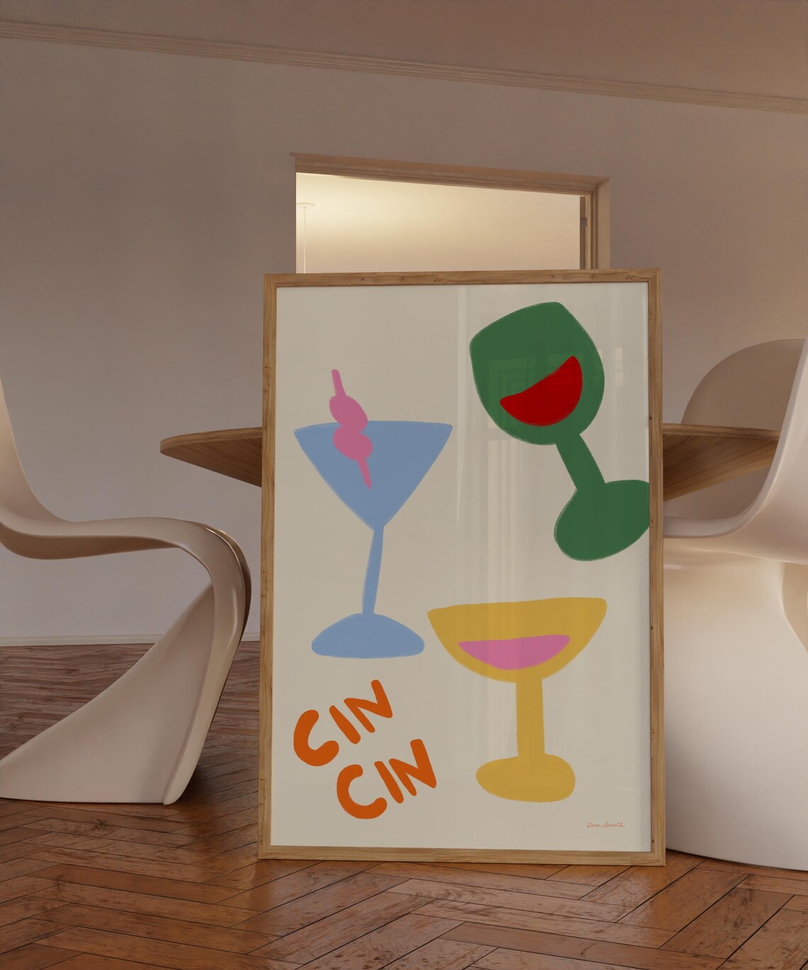Cin Cin Cocktail Glasses Colorful Abstract Bar Cart Cheers Wall Art - Image 4