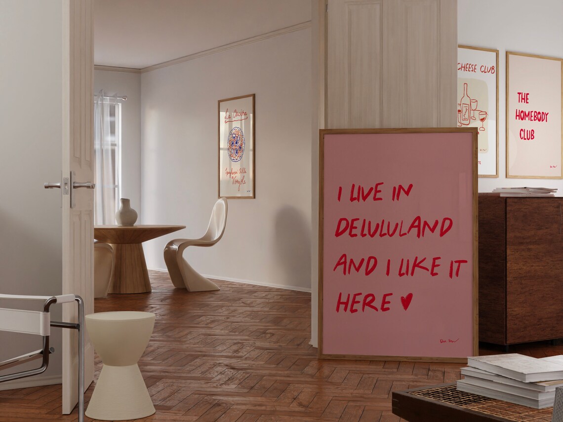 I Live In Delululand Funny Pink Handwritten Trendy Dorm Room Wall Art - Image 3