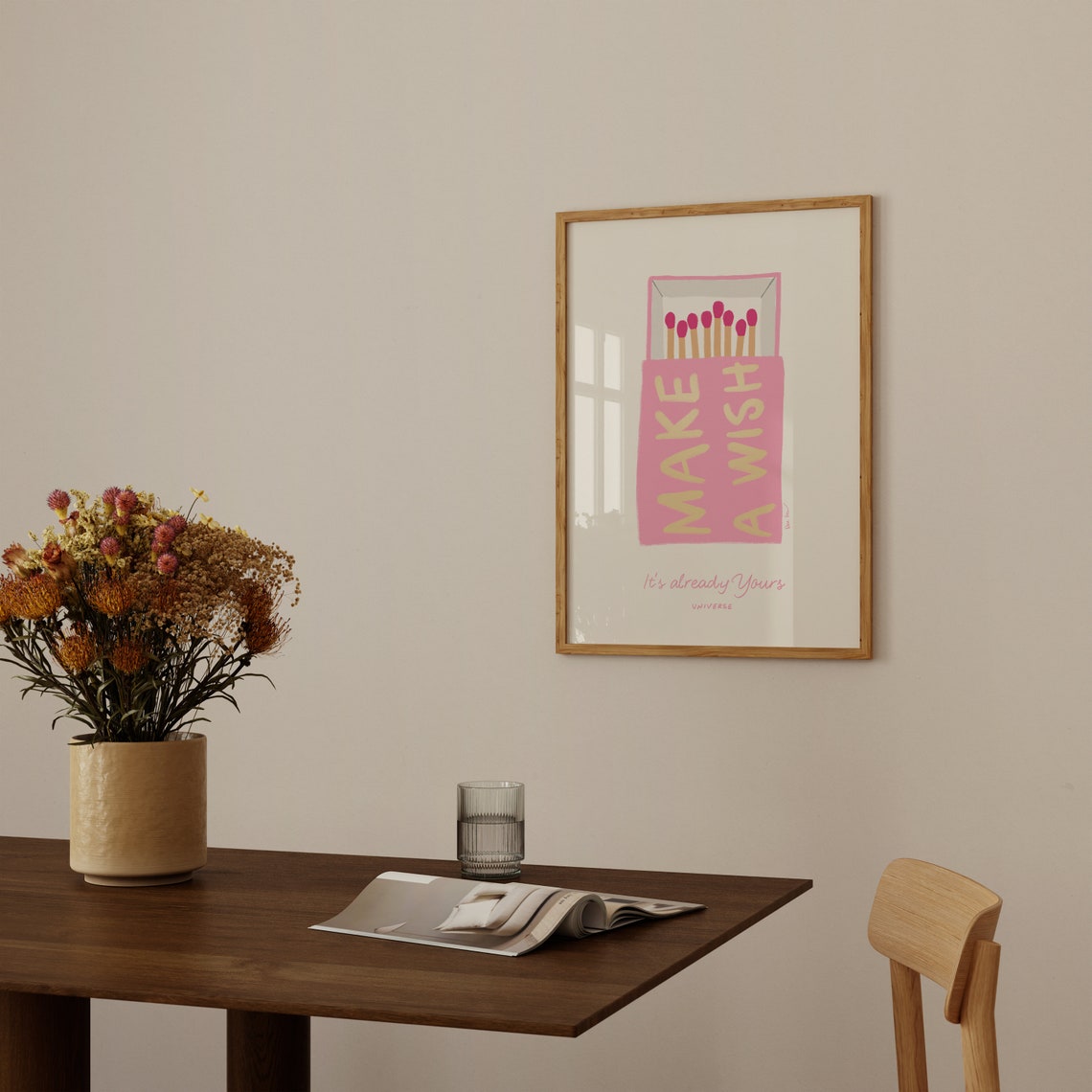 Sweet Make A Wish Pink Matchbox Manifestation Typography Poster - Image 2
