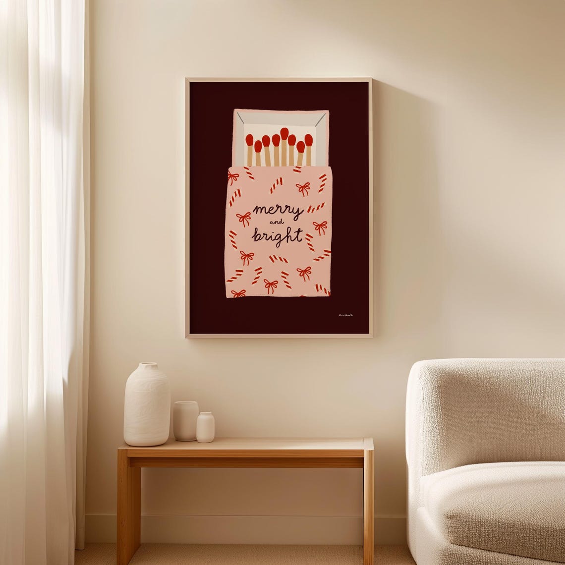 Merry And Bright Pink Matchbox Candy Cane Sweet Christmas Poster - Image 4