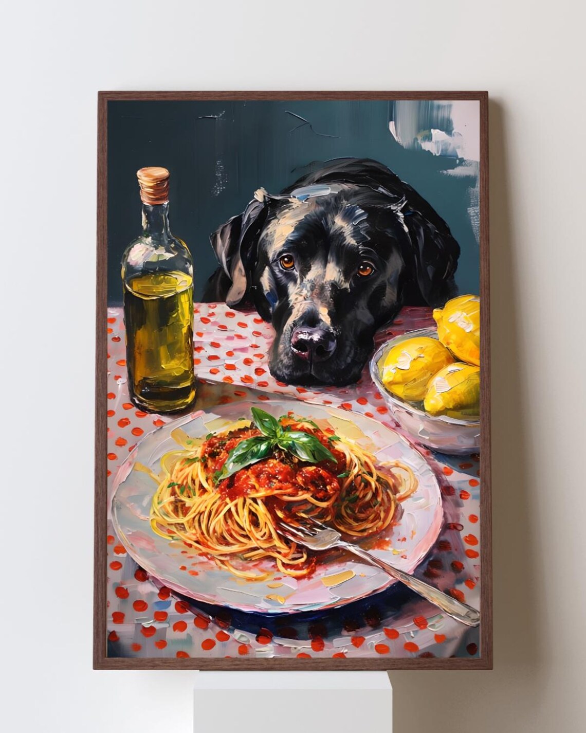 Black Lab Funny Dog Art, Italian Kitchen Poster