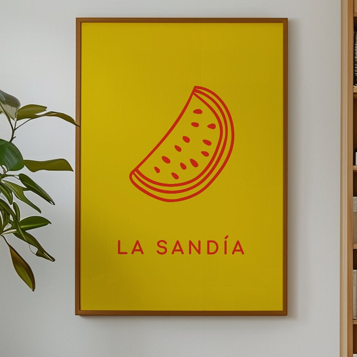 La Sandia Watermelon Line Art Mexican Loteria Bold Yellow Wall Print