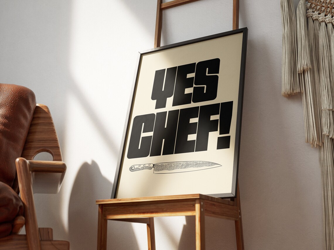 Yes Chef Mid-Century Kitchen Quote Art Print - Image 2