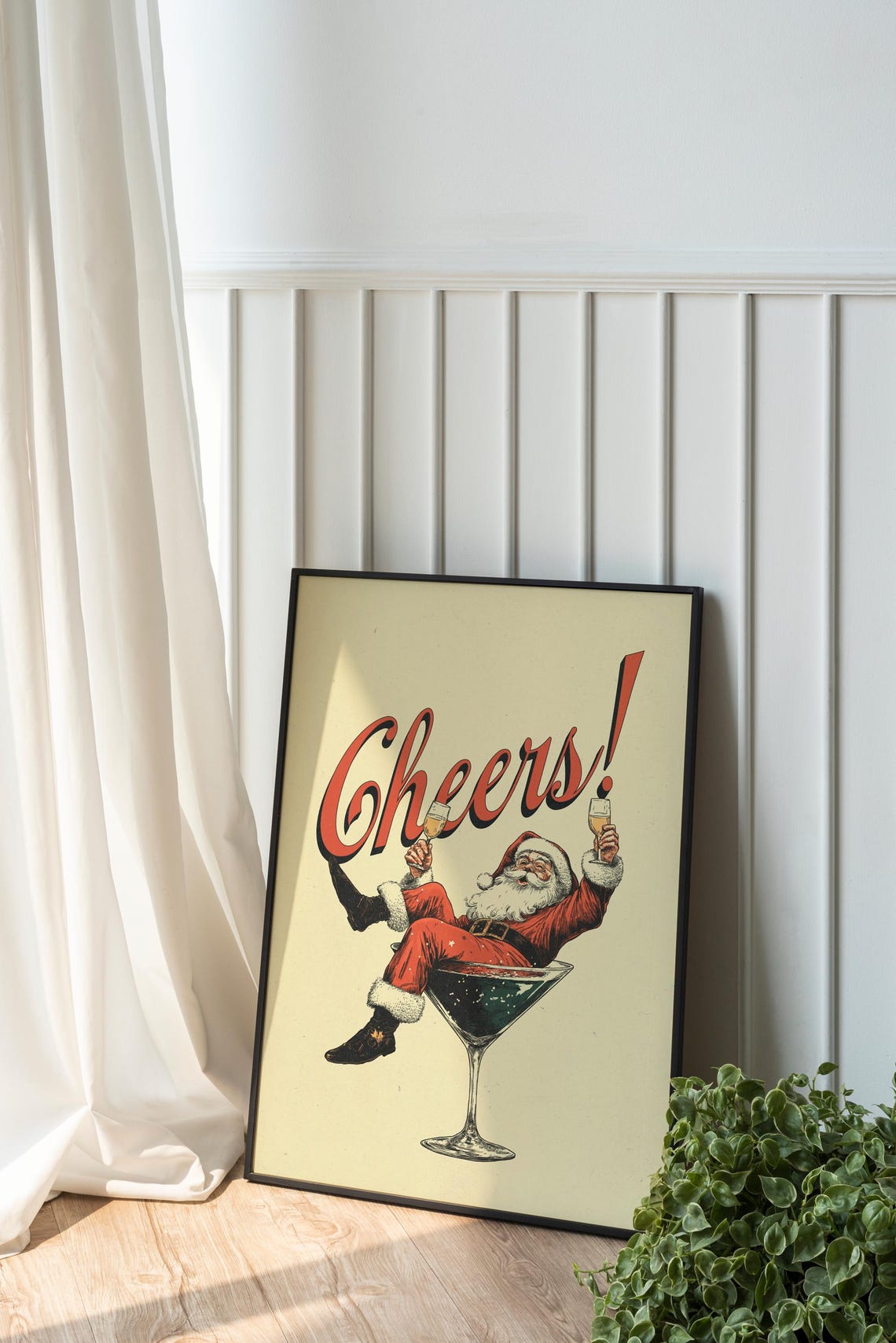 Santa Cheers Martini Christmas Retro Holiday Bar Decor Poster - Image 2