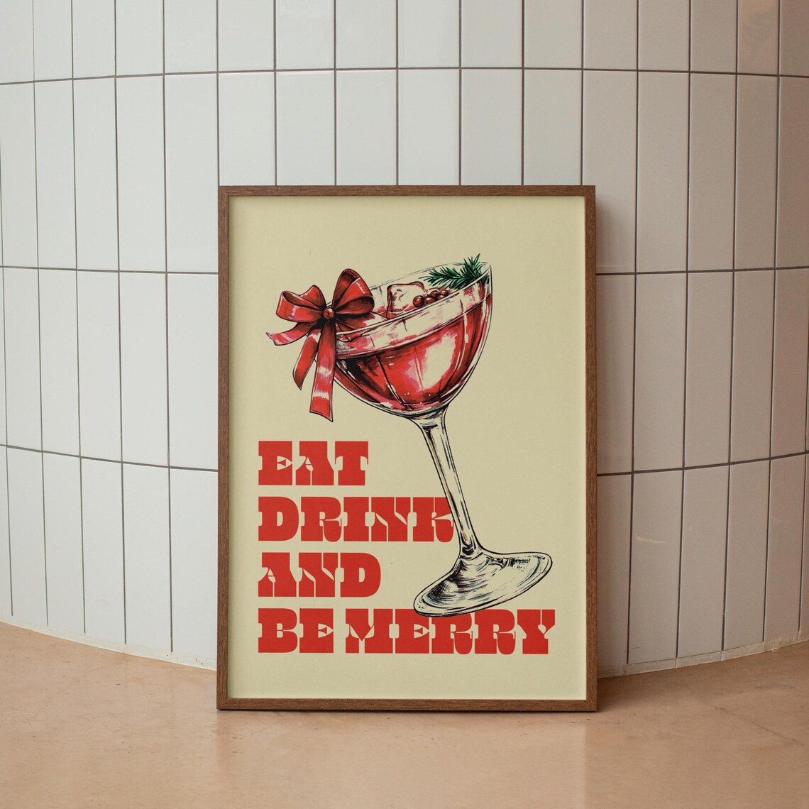 Eat Drink and Be Merry Red Christmas Cocktail Party Decor Poster